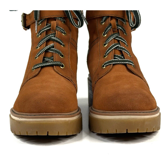 Naturalizer Jac Water Repellent Tawny Brown Suede Ankle Combat Boots Women's 10M - Picture 3 of 12